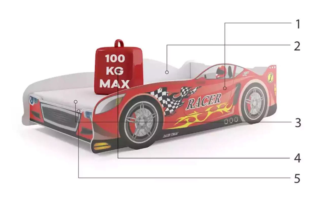 Komponenty pre jednolôžkové autíčka pre deti 80X160, červené