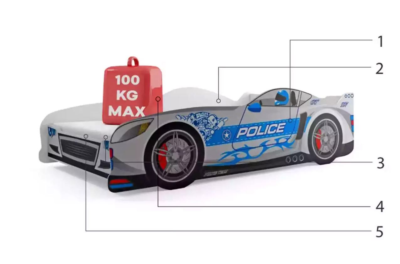Komponenty pre jednolôžkové autíčka pre deti 80X160 s matracom, strieborná Komponenty pre jednolôžkové autíčka pre deti 80X160 s matracom, strieborná