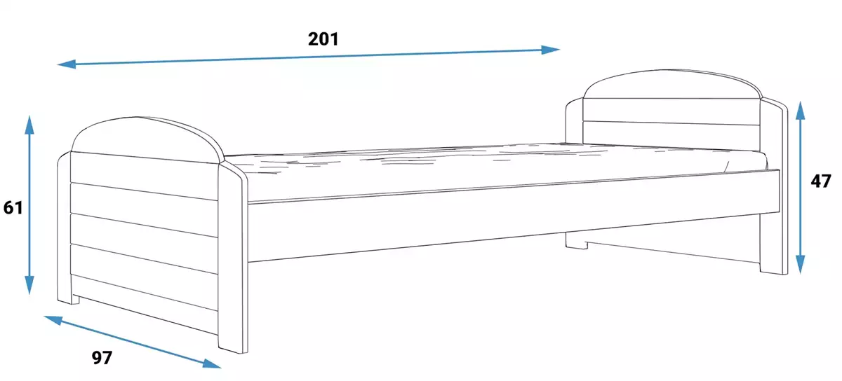 Rozmery a špecifikácie pre jednolôžkovú detskú posteľ LILI 90X200 s matracom, biela