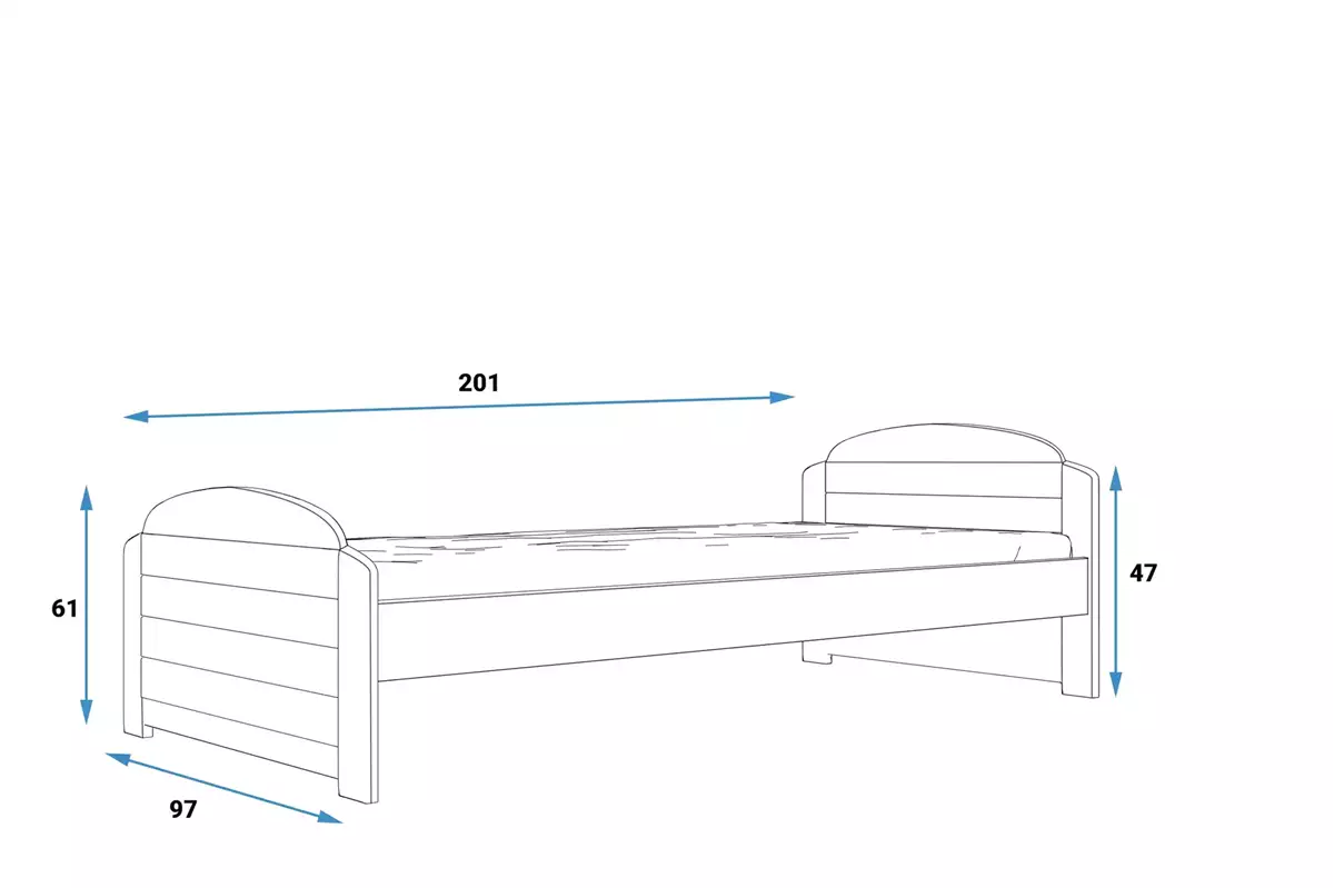 Rozmery a špecifikácie pre jednolôžkovú detskú posteľ LILI 90X200 s matracom, grafit