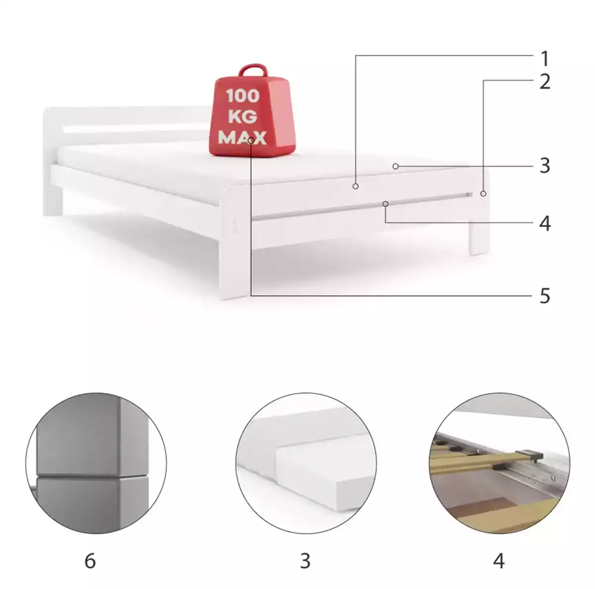 Komponenty do spálne DALLAS posteľ 90X200 s matracom, biela