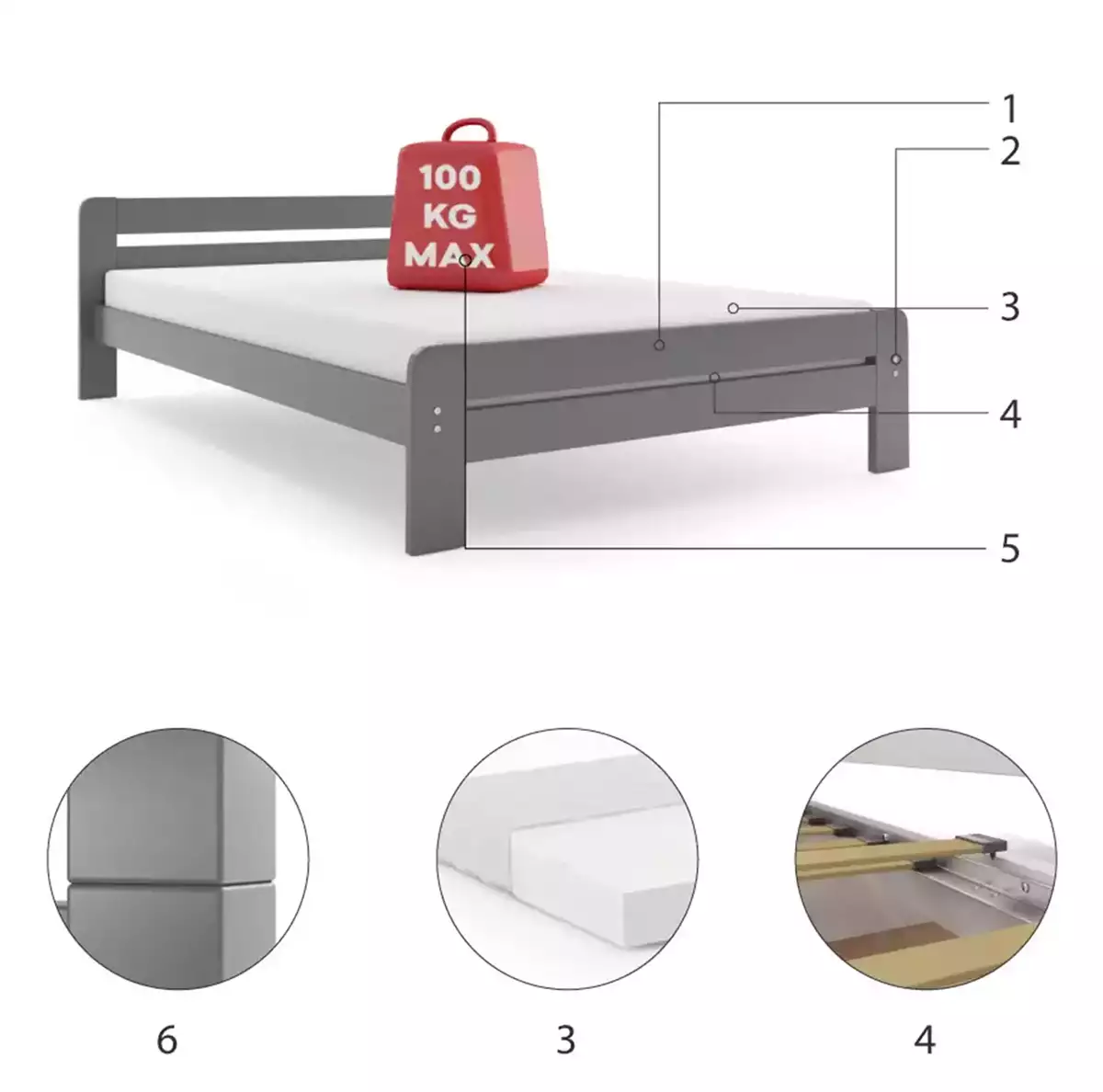 Komponenty do spálne DALLAS posteľ 90X200 s matracom, grafit Komponenty do spálne DALLAS posteľ 90X200 s matracom, grafit