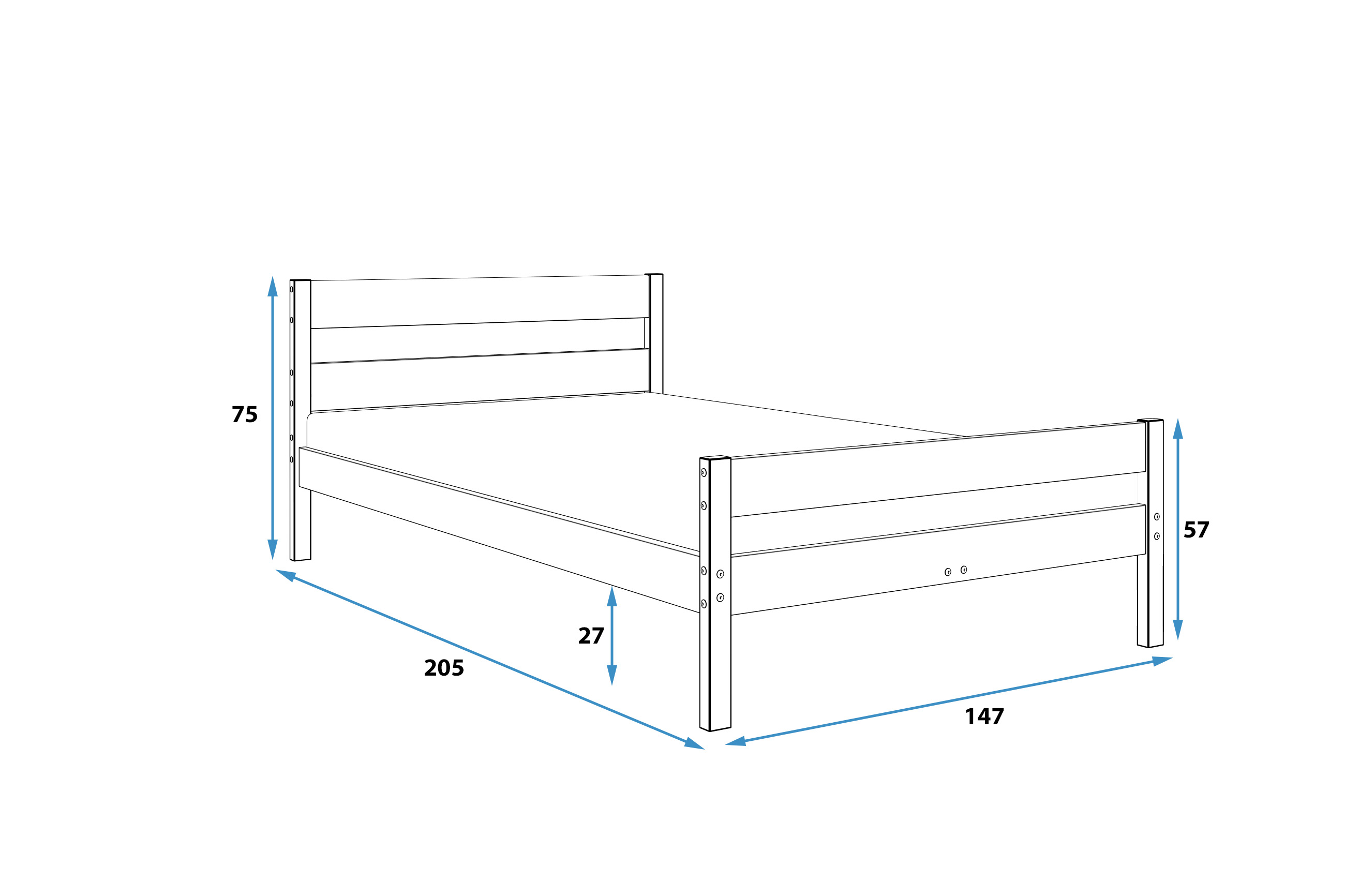 Rozmery a špecifikácie pre posteľ ORBIS do spálne 140X200, prírodné drevo