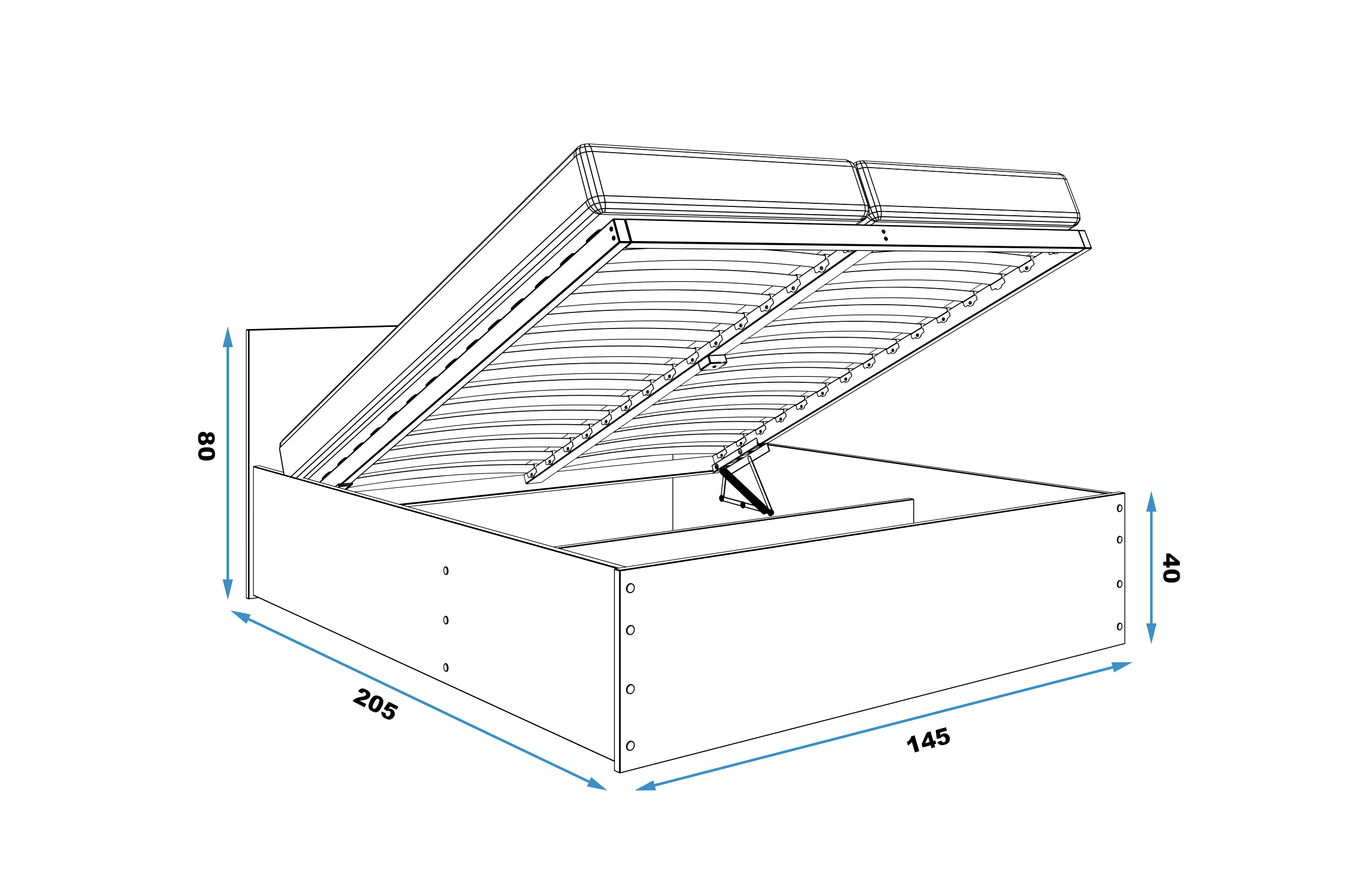 Rozmery a špecifikácie pre posteľ do spálne PANAMAX 140X200 s matracom a kontajnerom, grafit