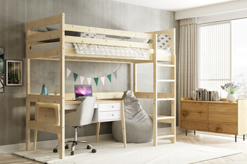 Poschodová posteľ pre mladých - mezanín z prírodného dreva 90x200