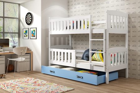 Juniorská poschodová posteľ KUBUŚ 90X190 so zásuvkou, biela/modrá
