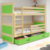 Juniorská poschodová posteľ RICO 90X200 so zásuvkou, borovicová/zelená