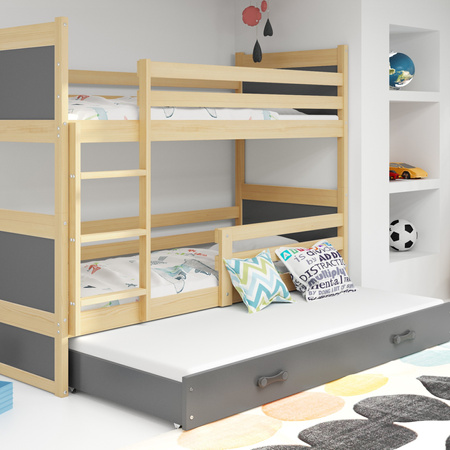 Trojlôžková posteľ RICO 90X200 s matracom a zásuvkou, borovica/grafit