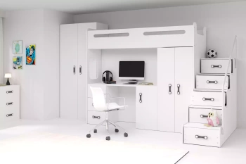 MAX 4 80X200 jednolôžková posteľ pre mladých s písacím stolom, biela