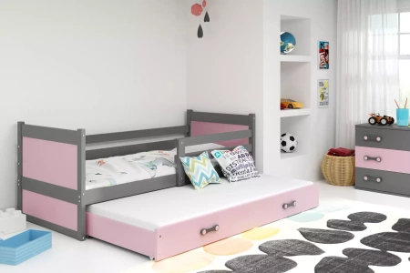 Dospievajúca posteľ Rico 90x190 so zásuvkou, sivá/ružová