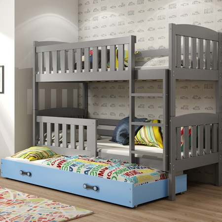 Trojposteľ KUBUŚ 90X200 so zásuvkou, grafit/modrá