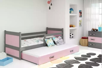 Dospievajúca posteľ Rico 90x190 s matracom a zásuvkou, sivá/ružová