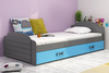 Jednolôžková posteľ pre mladých LILI 90X200 s matracom a zásuvkou, grafit/modrá