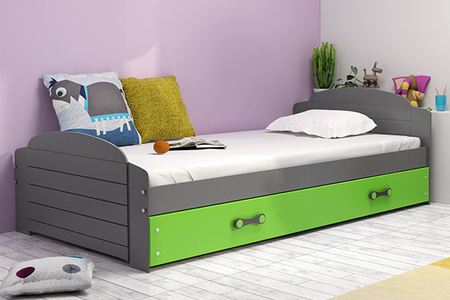 Jednolôžková posteľ pre mladých LILI 90X200 so zásuvkou, grafitová/zelená