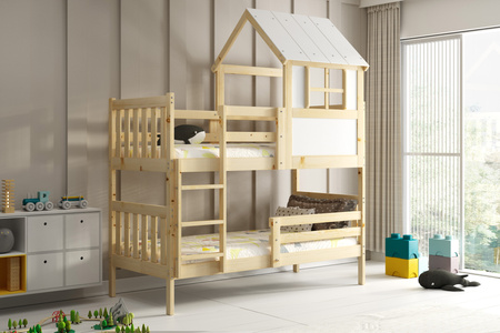 Poschodová posteľ s baldachýnom - Casper z prírodného dreva 90x190 s matracom