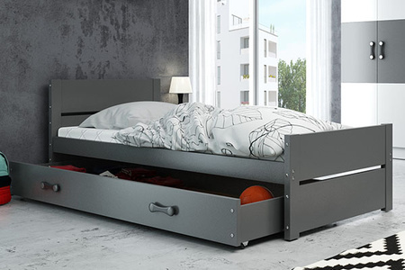 BARTEK jednolôžková posteľ pre mladých 90X200 s matracom a zásuvkou, grafitová