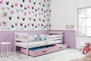 Jednolôžková posteľ pre mladých ERYK 80X190 so zásuvkou, biela/ružová