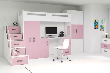 MAX 4 80X200 jednolôžková posteľ pre mladých s písacím stolom, ružová