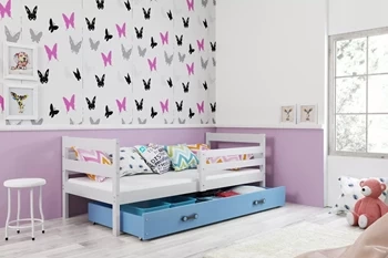 Jednolôžková posteľ pre mladých ERYK 80X190 so zásuvkou, biela/modrá