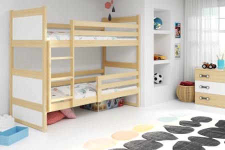 Juniorská poschodová posteľ RICO 90X200 s matracom, borovicová/biela