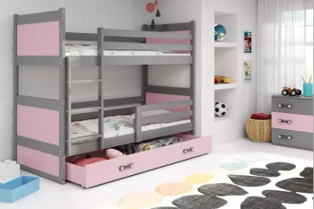 Poschodová posteľ pre mladých RICO 90X190 so zásuvkou, grafitová/ružová