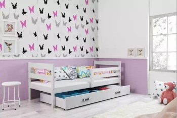 ERYK jednolôžková posteľ pre dospievajúcich 90x190 s matracom a zásuvkou, biela