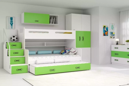 Trojlôžková posteľ MAX 3 120X200 s matracom a zásuvkou, zelená