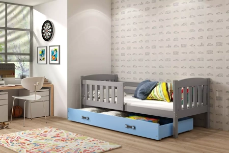 KUBUŚ 90X190 jednolôžková posteľ pre mladých so zásuvkou, grafit/modrá