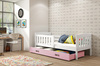 Detská jednolôžková posteľ KUBUŚ 80X160 s matracom a zásuvkou, biela/ružová