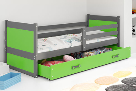 Jednolôžková posteľ pre mladých RICO 90X200 so zásuvkou, grafitová/zelená