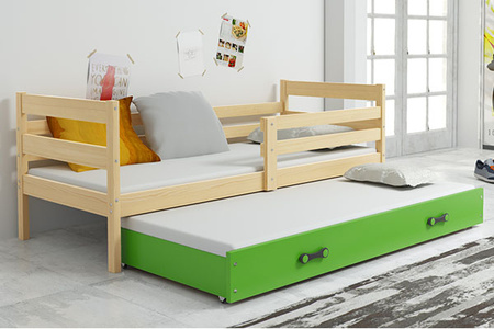 Výsuvná posteľ pre mladých ERYK 80X190 s matracom a zásuvkou, borovicová/zelená
