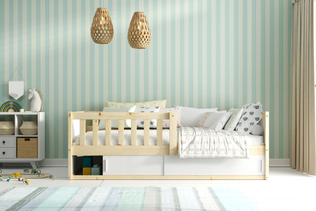 SMART 2 80X160 jednolôžková detská posteľ s matracom a úložným priestorom, prírodné drevo