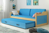 Výsuvná posteľ pre mladých DAWID 90X200 s matracom a zásuvkou, borovicová/modrá