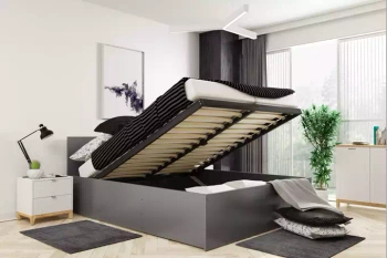 Spálňová posteľ PANAMAX 140X200 s matracom a boxom, grafitová