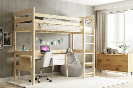 Poschodová posteľ pre mladých - mezanín z prírodného dreva 90x200