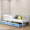 KUBUŚ 90X190 jednolôžková posteľ pre mladých s matracom a zásuvkou, biela/modrá