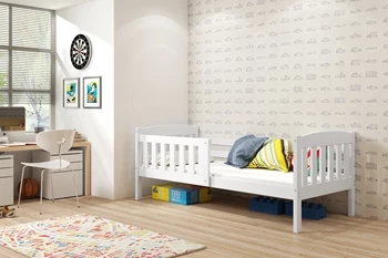 KUBUŚ 90X200 jednolôžková posteľ pre mladých s matracom, biela