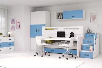 MAX 1 80X200 trojlôžková posteľ pre mladých s písacím stolom, modrá