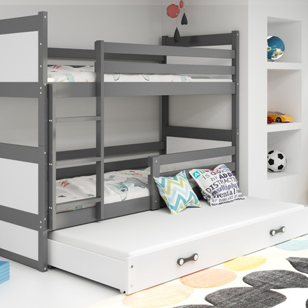 Trojposchodová posteľ RICO 90X200 pre mladých so zásuvkou, grafitová/biela