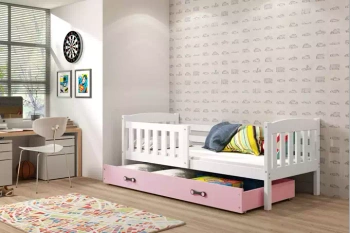 KUBUŚ 90X190 jednolôžková posteľ pre mladých so zásuvkou, biela/ružová