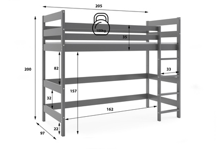 Poschodová posteľ pre mladých - mezanín 90x200