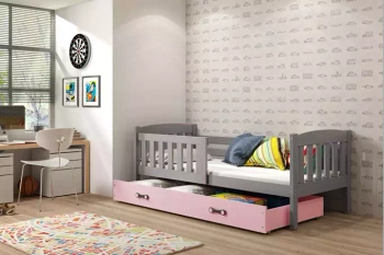 KUBUŚ 90X190 jednolôžková posteľ pre mladých so zásuvkou, grafitová/ružová