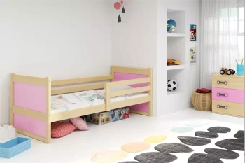 Jednolôžková posteľ Rico 90X190 s matracom, borovicová/ružová