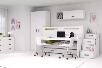 MAX 1 80X200 trojlôžková posteľ pre mladých s písacím stolom, biela