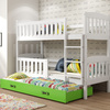 Trojlôžková posteľ pre mladých KUBUŚ 90X190 s matracom a zásuvkou, biela/zelená