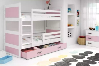 Poschodová posteľ pre mladých RICO 90X190 so zásuvkou, biela/ružová