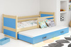 Výsuvná posteľ pre mladých RICO 90X200 s matracom a zásuvkou, borovicová/modrá