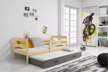 ERYK 90x190 posteľ so zásuvkou, borovicová/sivá