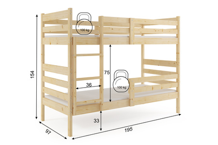 Poschodová posteľ pre mladých ERYK 90X190, prírodné drevo