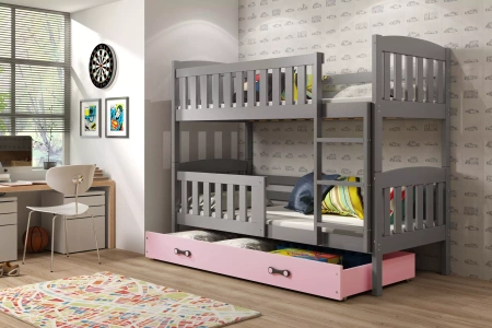 Poschodová posteľ KUBUŚ 90X190 so zásuvkou, grafit/ružová